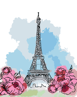 Goblen cu diamante - TURNUL EIFFEL DIN PARIS ȘI FLORI ROZ