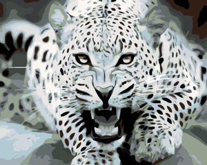 Goblen cu diamante - LEOPARD ALB CU PETE NEGRE