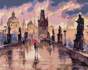 Goblen cu diamante - PODUL DIN PRAGA ÎN PLOAIE