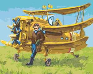 Goblen cu diamante - PILOT CU AVION GALBEN