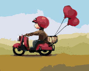 Goblen cu diamante - BĂIAT PE SCOOTER CU BALOANE ROȘII