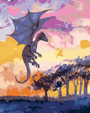 Goblen cu diamante - DRAGON MOV LA APUS