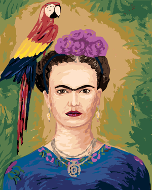 Goblen cu diamante - FRIDA KAHLO CU UN PAPAGAL