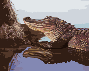 Goblen cu diamante - ALIGATOR LÂNGĂ UN BUȘTEAN ÎN APĂ ...