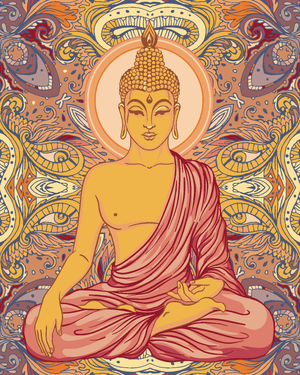 Goblen cu diamante - BUDDHA CU FUNDAL ORNAMENTAT