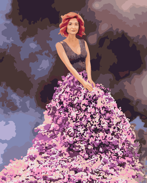 Goblen cu diamante - FEMEIE CU ROCHIE DIN LILIAC