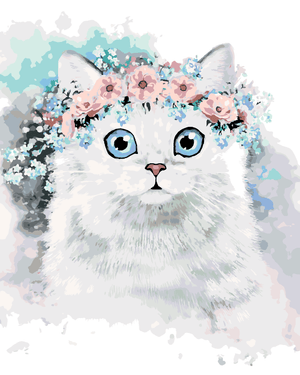 Goblen cu diamante - PISICĂ PURTÂND O COROANĂ CU FLOR II