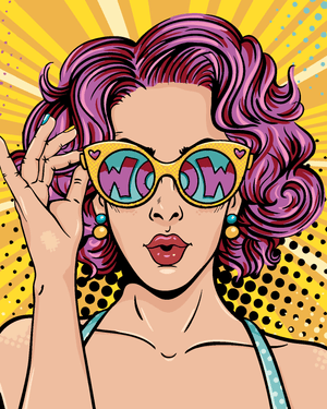 Goblen cu diamante - FEMEIE CU PĂR ROZ, STIL POP-ART
