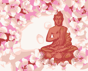 Goblen cu diamante - BUDDHA ÎNCONJURAT DE FLORI