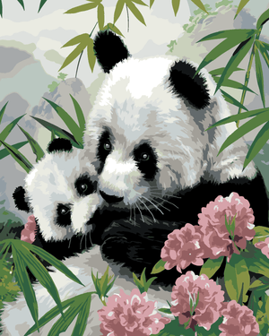 Goblen cu diamante - URS PANDA CU PUI ÎN PĂDURE (HOWAR...