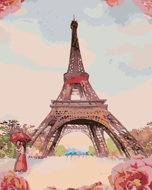 Goblen cu diamante - TURNUL EIFFEL CU TRANDAFIRI
