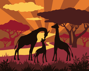 Goblen cu diamante - FAMILIE DE GIRAFE LA APUS