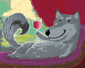Goblen cu diamante - LUP GRI CU UN PAHAR DE VIN