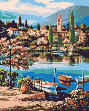 Goblen cu diamante - BĂRCI CU VÂSLE PE UN LAC DE MUNTE