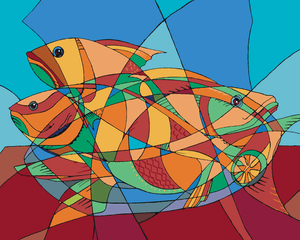 Goblen cu diamante - PEȘTI ÎN STIL CUBIST ABSTRACT