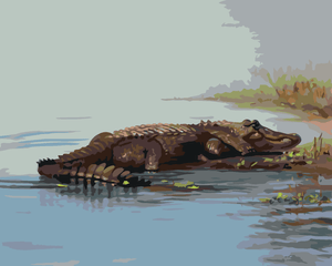 Goblen cu diamante - ALIGATOR ÎNTINS PE PLAJĂ (D. RUST...