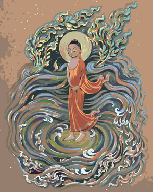 Goblen cu diamante - BUDDHA PRINTRE VALURI