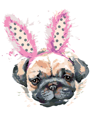 Goblen cu diamante - PUG CU URECHI DE IEPURE