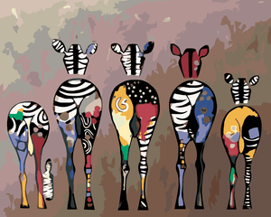 Goblen cu diamante - TURMĂ DE ZEBRE COLORATE