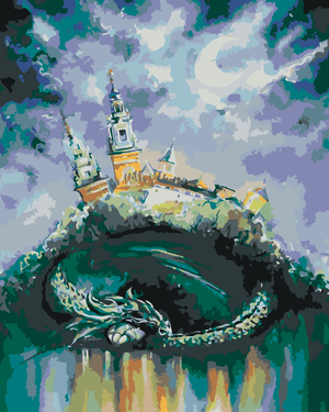 Goblen cu diamante - DRAGON DORMIND SUB UN CASTEL
