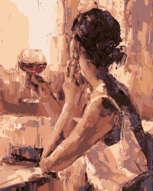 Goblen cu diamante - FEMEIE CU UN PAHAR DE VIN