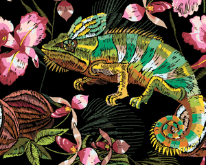 Goblen cu diamante - CAMELEON PRINRE ORHIDEE