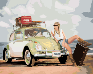 Goblen cu diamante - FEMEIE ÎN CĂLĂTORIE CU UN BEETLE