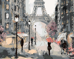 Goblen cu diamante - OAMENI CU UMBRELE ROZ ÎN PARIS