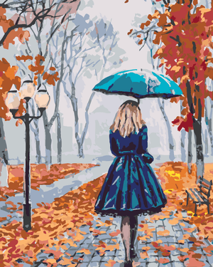 Goblen cu diamante - FEMEIE CU O UMBRELĂ PRIN PARC