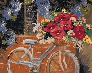 Goblen cu diamante - BICICLETĂ CU BUCHET DE FLORI