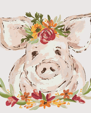 Goblen cu diamante - PORC CU FLORI 3 (HALEY BUSH)