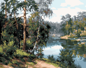 Goblen cu diamante - VEDERE SPRE LAC PRINTRE COPACI