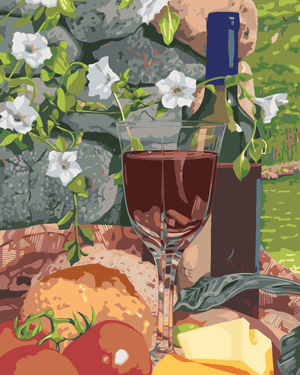 Goblen cu diamante - NATURĂ MOARTĂ, STICLĂ DE VIN ȘI M...