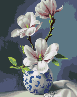 Goblen cu diamante - NATURĂ MOARTĂ, MAGNOLII ALBE ÎNTR...