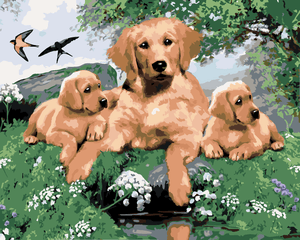 Goblen cu diamante - LABRADOR CU PUI (HOWARD ROBINSON)