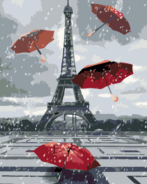 Goblen cu diamante - TURNUL EIFFEL CU UMBRELE ROȘII