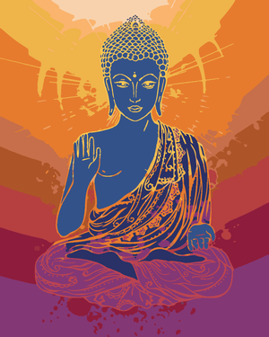 Goblen cu diamante - BUDDHA PE FUNDAL PORTOCALIU