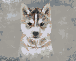 Goblen cu diamante - HUSKY PE FUNDAL GRI