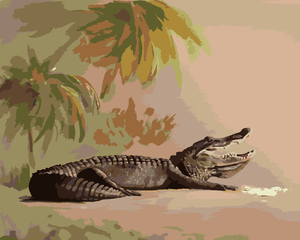 Goblen cu diamante - ALIGATOR ÎNTINS LÂNGĂ PALMIERI (D...