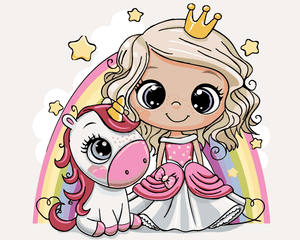 Goblen cu diamante - PRINCESĂ CU UNICORN ȘI CURCUBEU