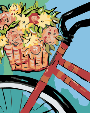 Goblen cu diamante - BICICLETĂ CU UN COȘ DE FLORI