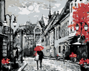 Goblen cu diamante - OAMENI SUB UMBRELĂ PRIN BUDAPESTA