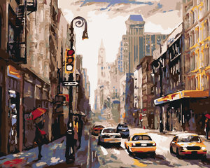 Goblen cu diamante - FEMEIE CU UMBRELĂ PRIN NEW YORK