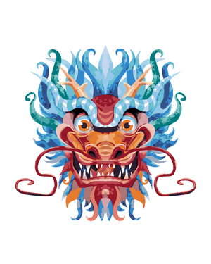 Goblen cu diamante - DRAGON CHINEZESC PE FUNDAL ALB