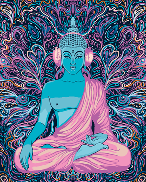 Goblen cu diamante - BUDDHA ÎN ALBASTRU ȘI NUANȚE DE MOV