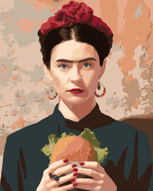 Goblen cu diamante - FRIDA KAHLO MÂNCÂND UN HAMBURGER