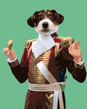 Goblen cu diamante - CÂINE ARISTOCRAT MÂNCÂND PUI