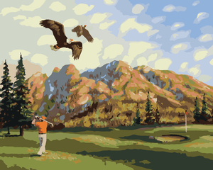 Goblen cu diamante - VULTUR ȘI JUCĂTOR DE GOLF (D. RUS...