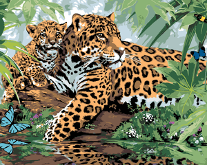 Goblen cu diamante - JAGUAR CU PUI LÂNGĂ APĂ (HOWARD R...
