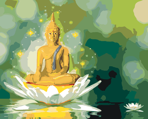 Goblen cu diamante - BUDDHA AURIU ÎN LOTUS ALB